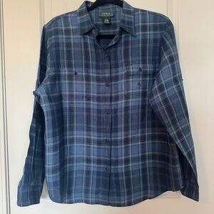 Lauren Ralph Lauren Women’s 100% Linen Blue Plaid Button-Up Shirt